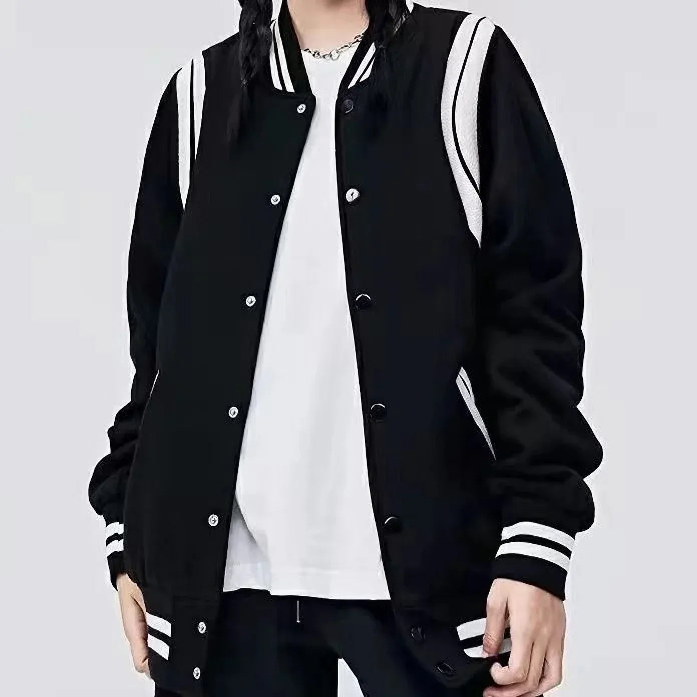 Black and White Varsity Jacket -  black and white - Classic Black and White Varsity Jacket