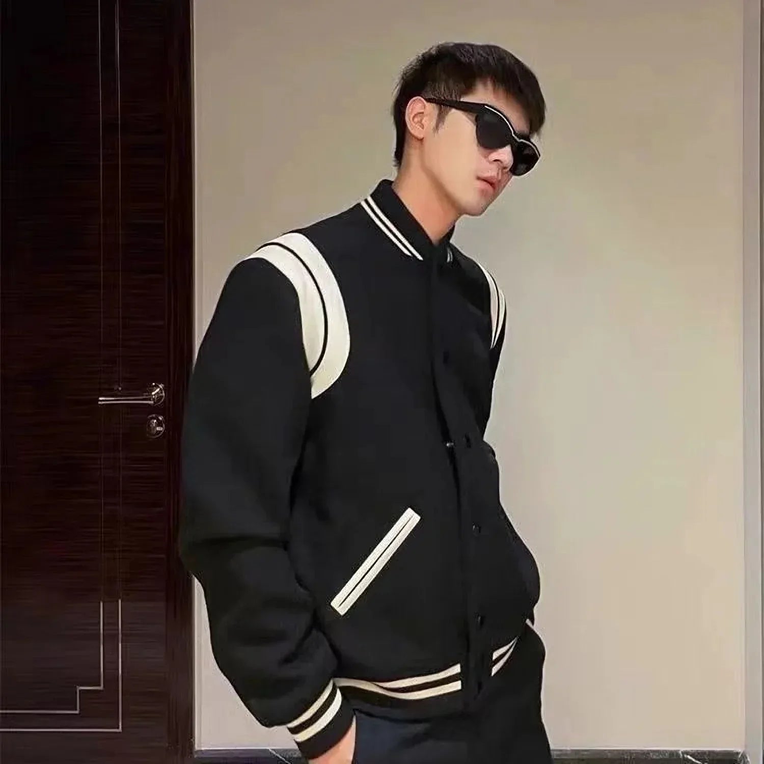 Black and White Varsity Jacket - classic varsity design - Classic Black and White Varsity Jacket