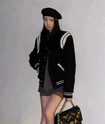 Black and White Varsity Jacket - varsity jacket - Classic Black and White Varsity Jacket