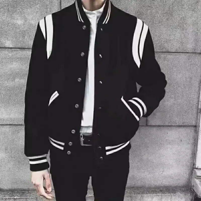 Black and White Varsity Jacket - y2k-core - Classic Black and White Varsity Jacket