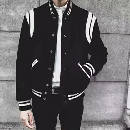 Black and White Varsity Jacket - y2k-core - Classic Black and White Varsity Jacket