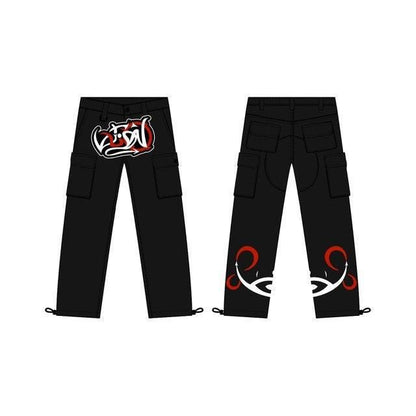 Black cargo graffiti -  graffiti - Trendy Black Cargo Graffiti Pants for Streetwear