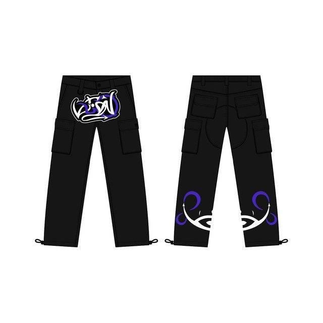Black cargo graffiti - trendy cargo pants - Trendy Black Cargo Graffiti Pants for Streetwear