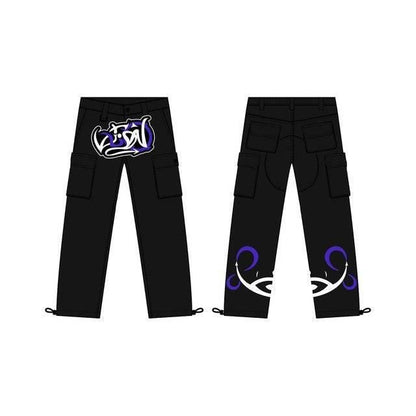 Black cargo graffiti - trendy cargo pants - Trendy Black Cargo Graffiti Pants for Streetwear