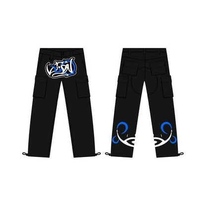 Black cargo graffiti - y2k-core - Trendy Black Cargo Graffiti Pants for Streetwear