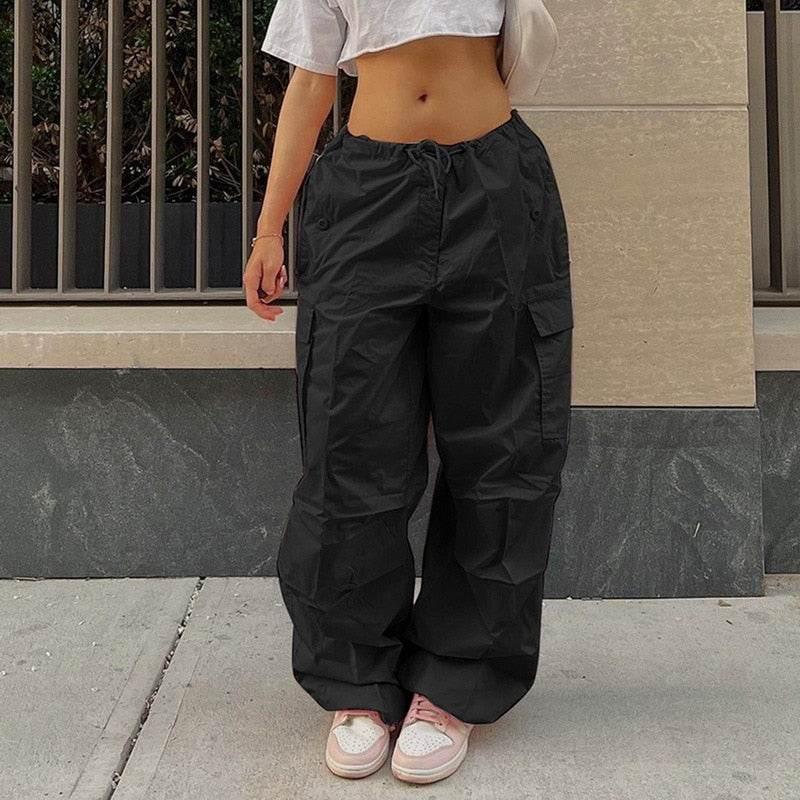 Black cargo parachute - black cargo - Trendy Black Cargo Parachute Pants for All