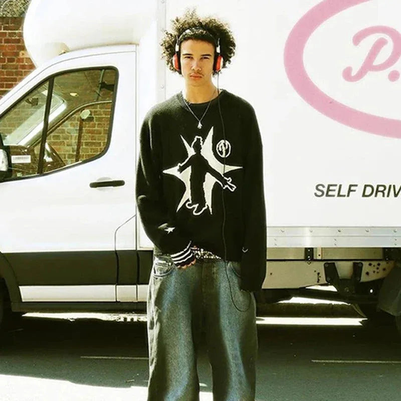 Black Knit - early 2000s fashion - Black Knit Y2K Streetwear for Individual Style