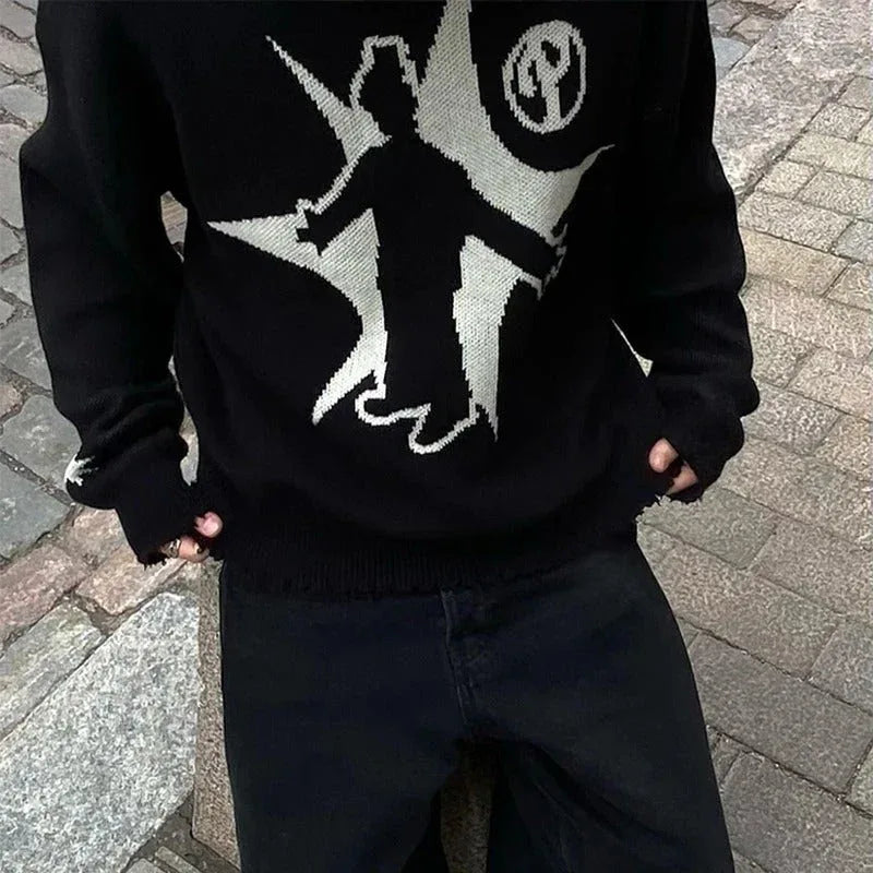 Black Knit -  retro style - Black Knit Y2K Streetwear for Individual Style