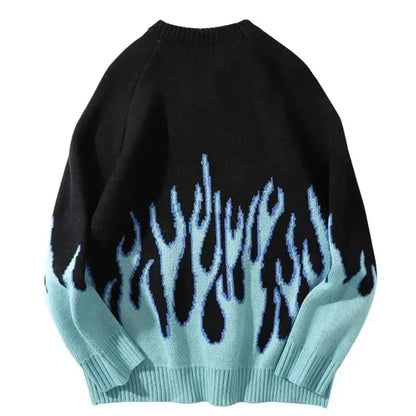 Blue flame knit sweater - blue flame - Bold Blue Flame Knit Sweater for Y2K Style