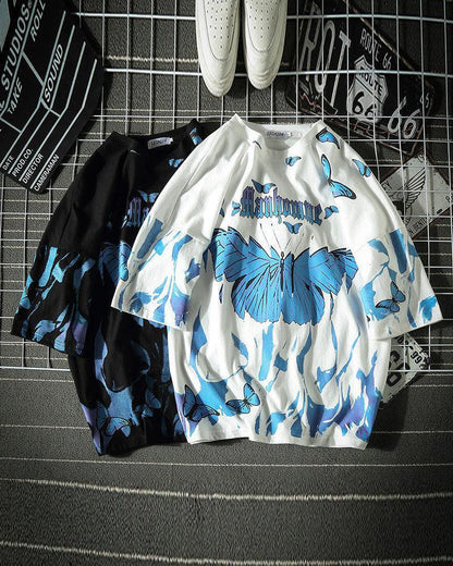 Bold Butterfly Street Style Tee -  butterfly print - Oversized Butterfly Print T-Shirt for Street Style