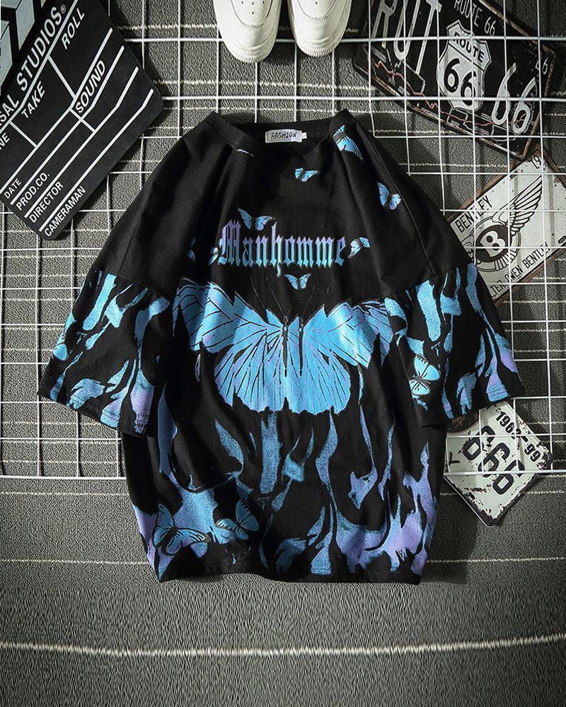 Bold Butterfly Street Style Tee -  dark edgy vibe - Oversized Butterfly Print T-Shirt for Street Style