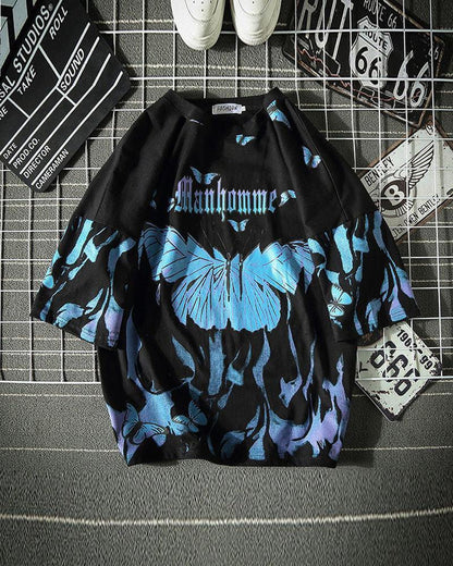 Bold Butterfly Street Style Tee -  dark edgy vibe - Oversized Butterfly Print T-Shirt for Street Style