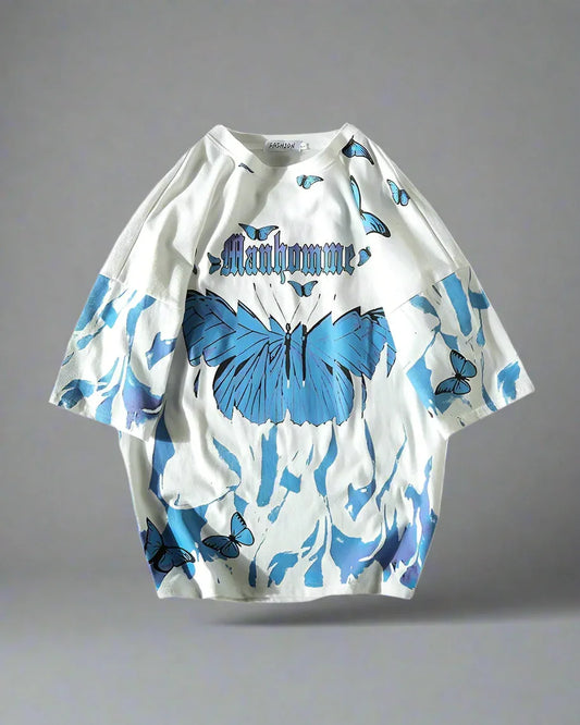 Bold Butterfly Street Style Tee - oversized techwear t-shirt - Oversized Butterfly Print T-Shirt for Street Style