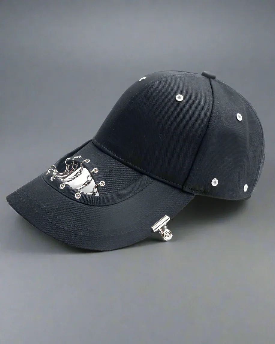 Bold Hollow Chain Black Cap - black cap - Bold Hollow Chain Black Cap for Street Style
