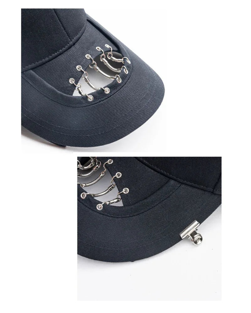 Bold Hollow Chain Black Cap - black cap - Bold Hollow Chain Black Cap for Street Style