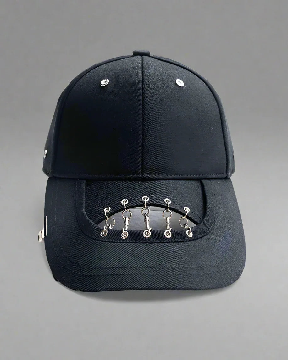 Bold Hollow Chain Black Cap -  cotton baseball cap - Bold Hollow Chain Black Cap for Street Style
