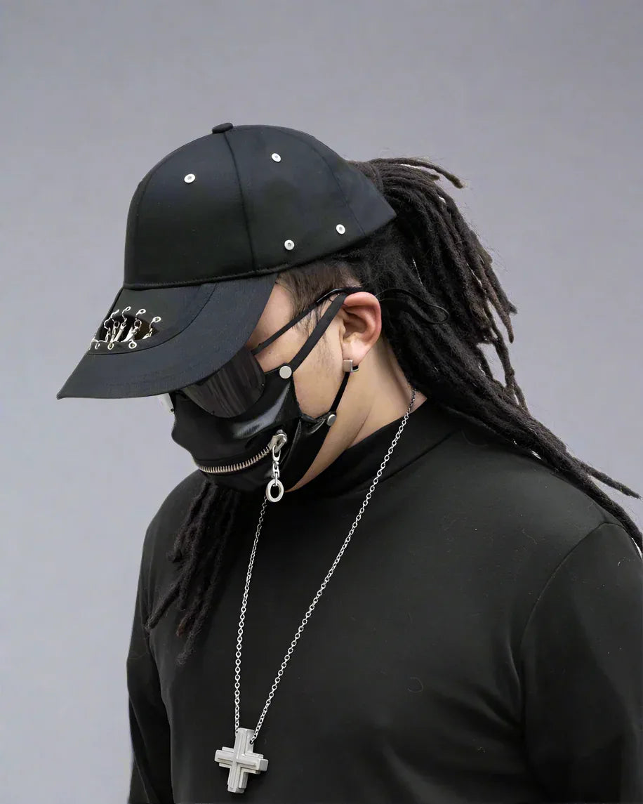 Bold Hollow Chain Black Cap - street fashion cap - Bold Hollow Chain Black Cap for Street Style