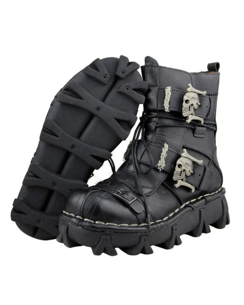 Bold Skull Biker Boots -  comfortable riding boots - Skull Design Biker Boots for Unisex Riders