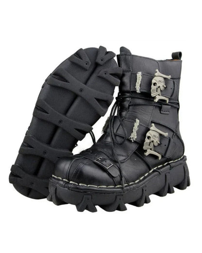 Bold Skull Biker Boots -  comfortable riding boots - Skull Design Biker Boots for Unisex Riders