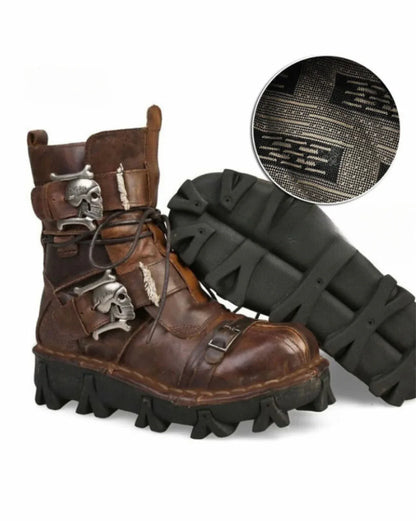 Bold Skull Biker Boots - motorcycle boots - Skull Design Biker Boots for Unisex Riders
