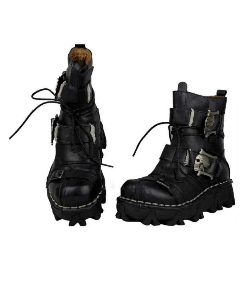 Bold Skull Biker Boots -  outdoor footwear - Skull Design Biker Boots for Unisex Riders