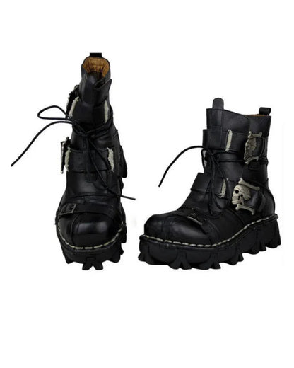 Bold Skull Biker Boots -  outdoor footwear - Skull Design Biker Boots for Unisex Riders