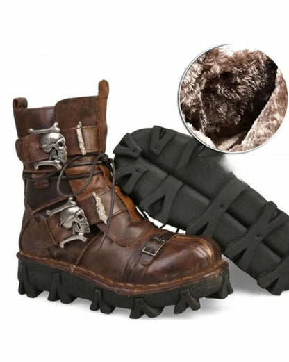 Bold Skull Biker Boots - unisex skull punk boots - Skull Design Biker Boots for Unisex Riders