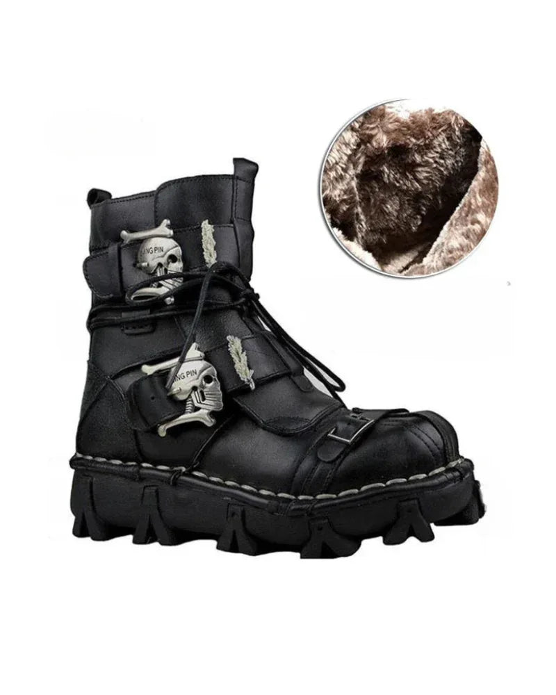 Bold Skull Biker Boots -  stylish outdoor boots - Skull Design Biker Boots for Unisex Riders