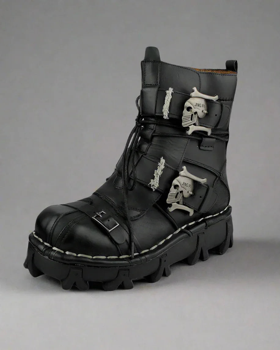 Bold Skull Biker Boots - motorcycle boots - Skull Design Biker Boots for Unisex Riders