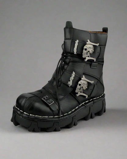 Bold Skull Biker Boots - motorcycle boots - Skull Design Biker Boots for Unisex Riders