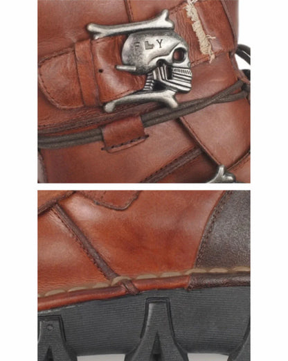 Bold Skull Biker Boots -  biker boots - Skull Design Biker Boots for Unisex Riders