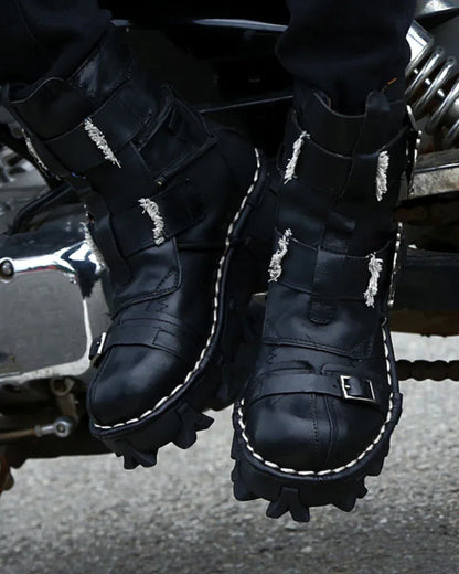 Bold Skull Biker Boots -  comfortable riding boots - Skull Design Biker Boots for Unisex Riders