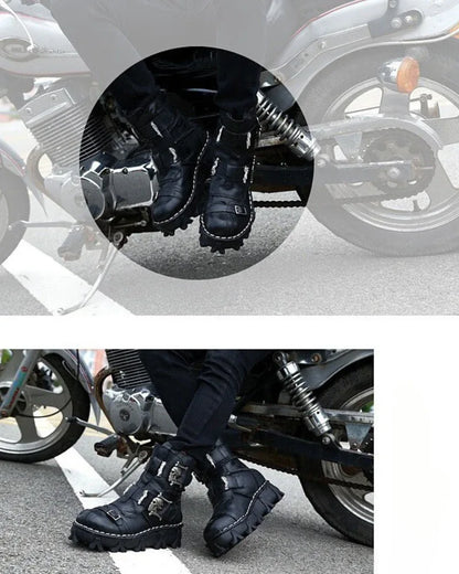 Bold Skull Biker Boots -  leather boots - Skull Design Biker Boots for Unisex Riders