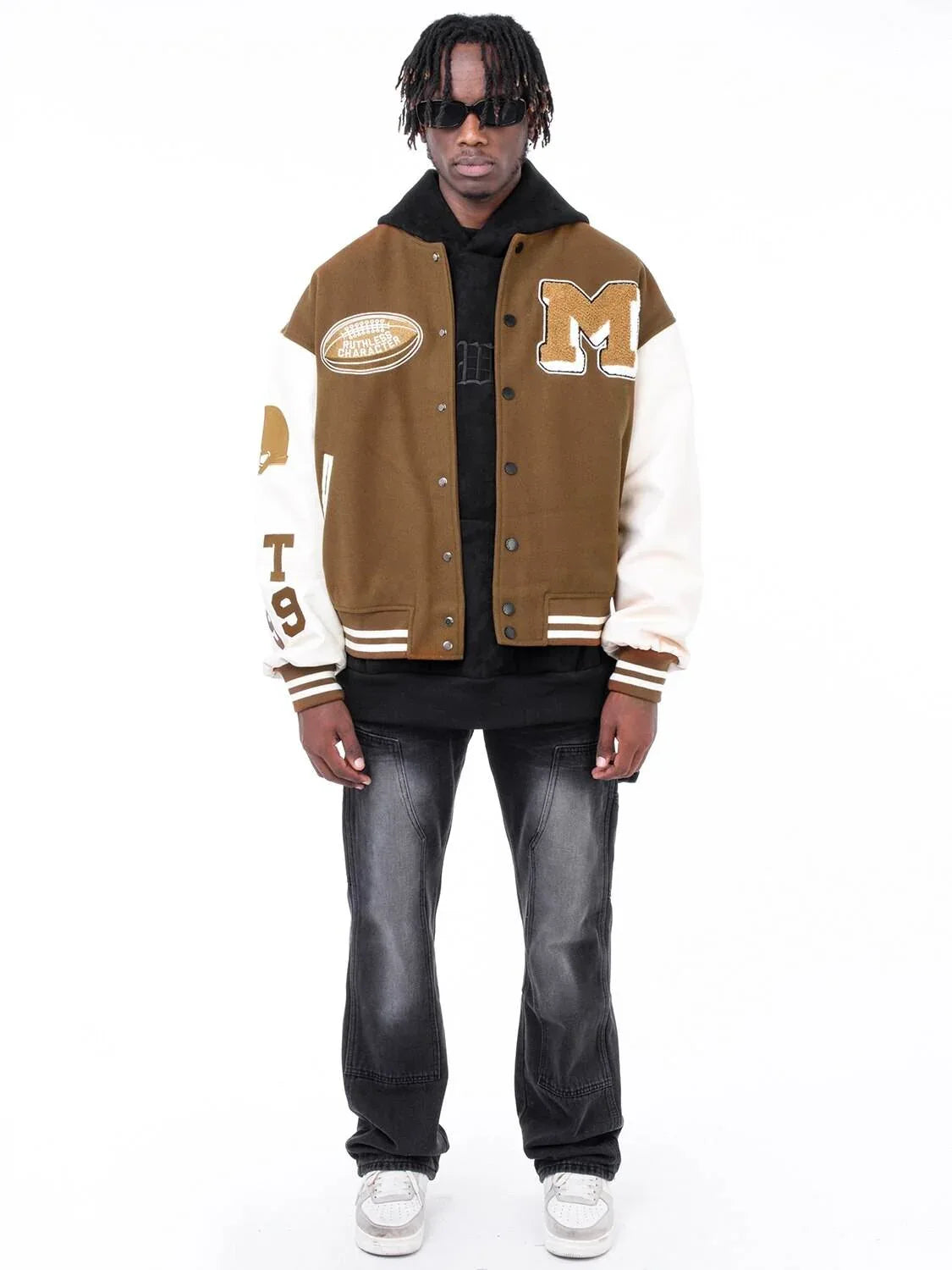 Brown varsity jacket -  comfortable streetwear - Stylish Brown Varsity Jacket for Casual Looks
