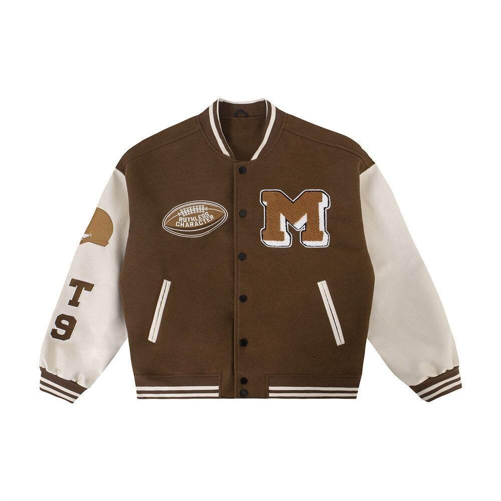Brown varsity jacket -  streetwear - Stylish Brown Varsity Jacket for Casual Looks