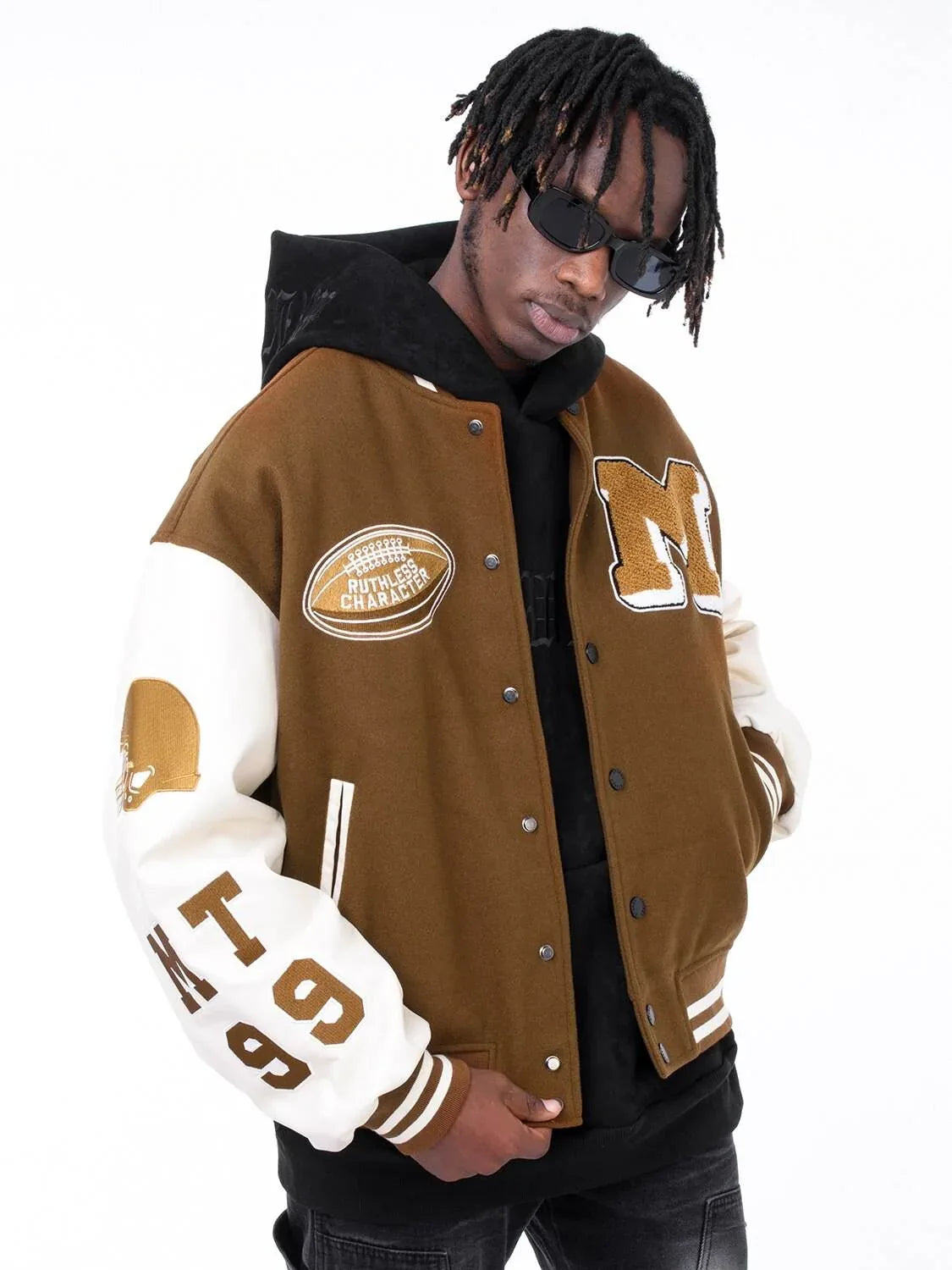 Brown varsity jacket - y2k-core - Stylish Brown Varsity Jacket for Casual Looks