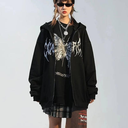 Butterfly Sweatshirt -  comfortable wear - Y2K Butterfly Zipped Sweatshirt for Comfortable Style