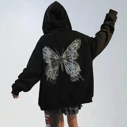 Butterfly Sweatshirt -  hooded design - Y2K Butterfly Zipped Sweatshirt for Comfortable Style