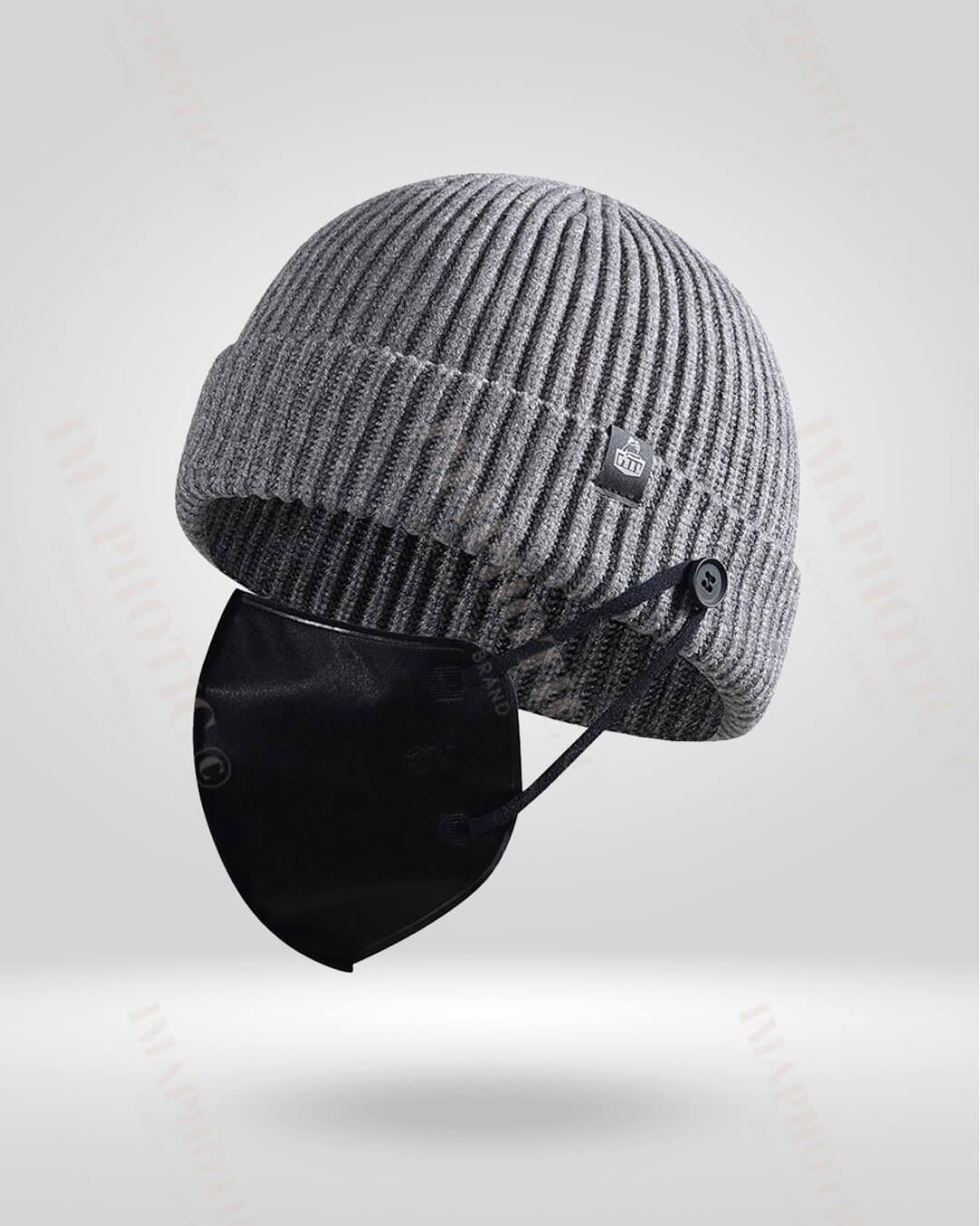 Buttoned Rib Knit Beanie -  soft wool knit - Stylish Buttoned Rib Knit Beanie for Winter