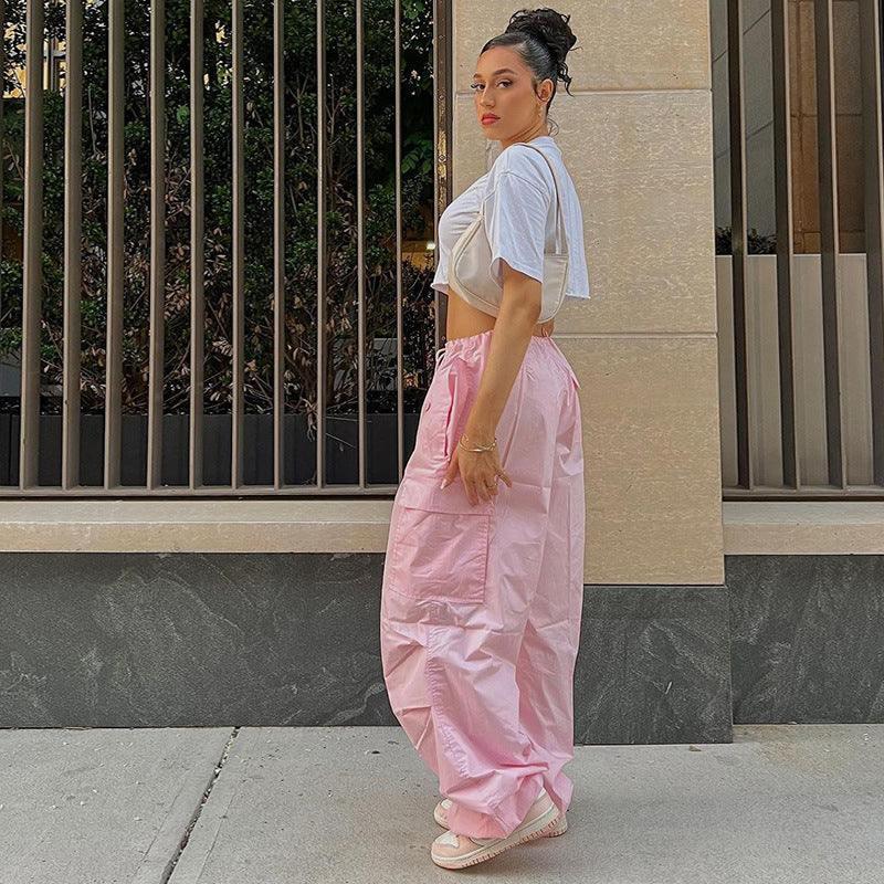 Cargo parachute pink -  flared cut pants - Pink Cargo Parachute Pants for Trendy Style