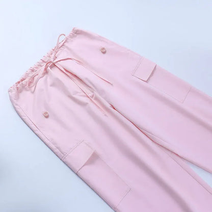 Cargo parachute pink - high-quality cotton pants - Pink Cargo Parachute Pants for Trendy Style