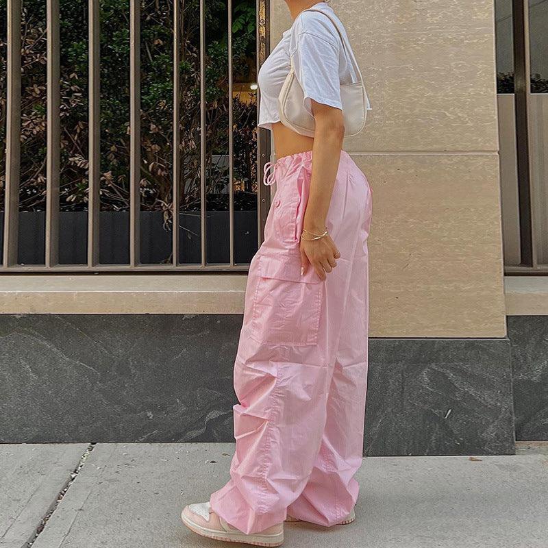 Cargo parachute pink - y2k-core - Pink Cargo Parachute Pants for Trendy Style