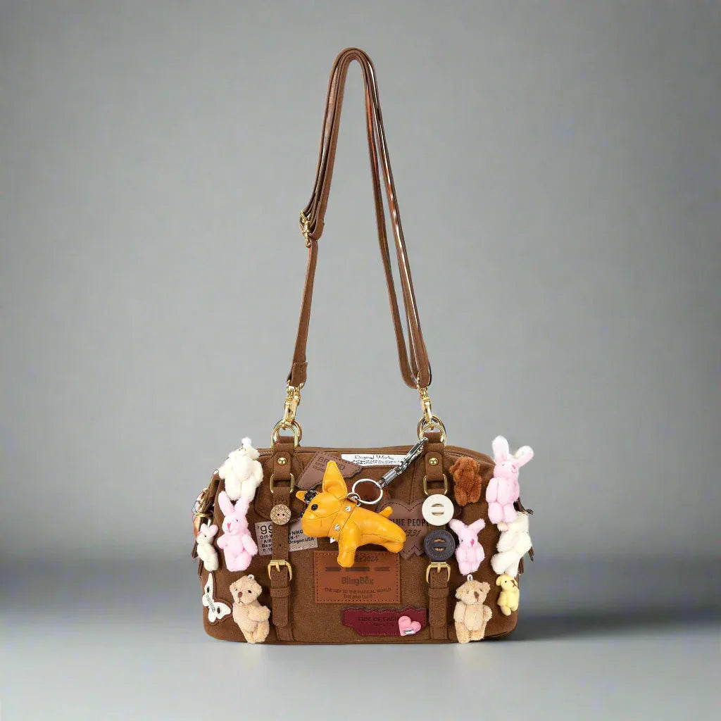 Charming Animal Shoulder Bag - maximalist shoulder bag - Plush Animal Shoulder Bag with Versatile Style