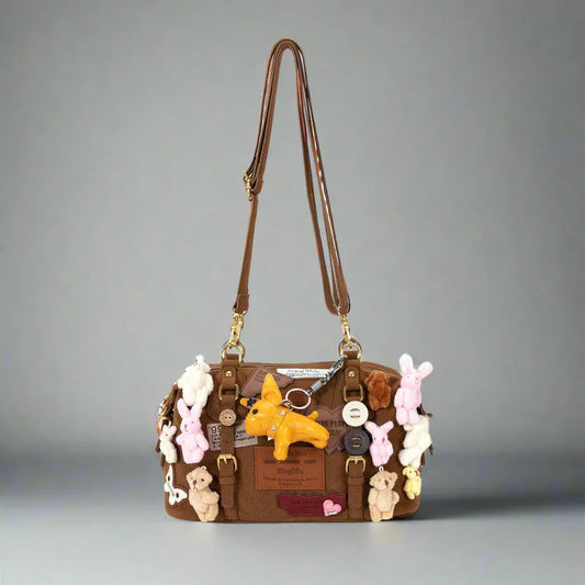 Charming Animal Shoulder Bag - maximalist shoulder bag - Plush Animal Shoulder Bag with Versatile Style