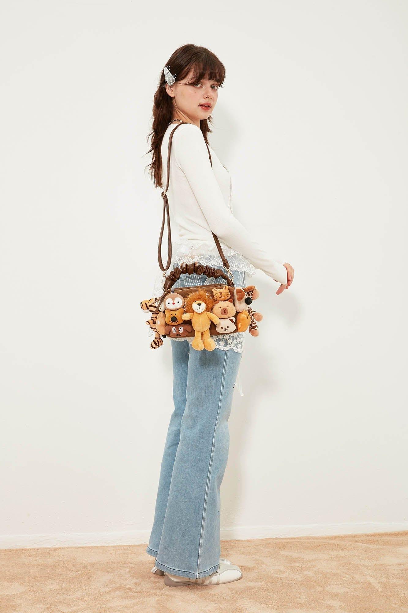 Charming Stuffed Animal Carrier -  adjustable strap - Plush Forest Friends Stuffed Animal Carrier