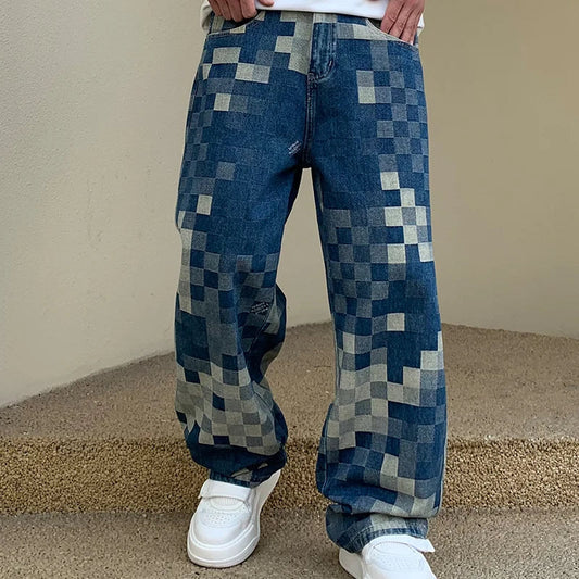 Checkered Pixel Jean - checkered jeans - Y2K Checkered Pixel Denim Jeans for Comfort