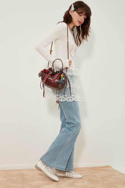 Cherry Delight Ruched Bag -  crossbody bag - Cherry Delight Ruched Handle Bag for Every Occasion