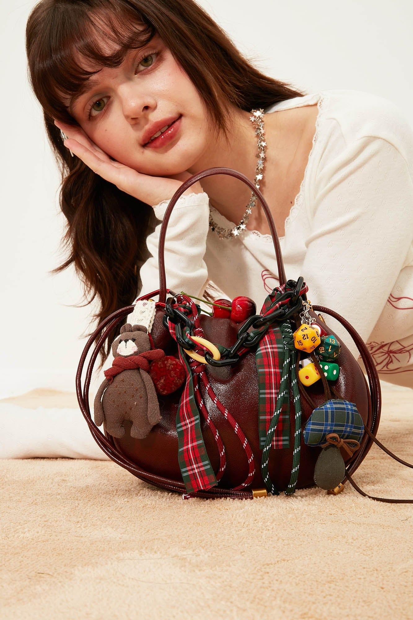 Cherry Delight Ruched Bag - stylish handle bag - Cherry Delight Ruched Handle Bag for Every Occasion