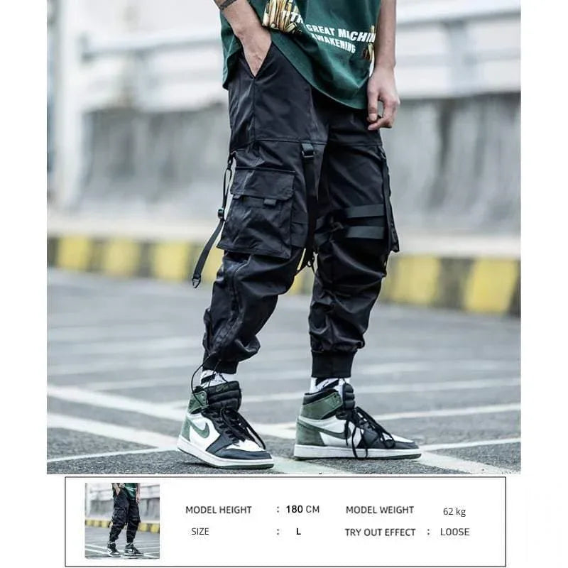 Chic Black Cargo Joggers -  customizable pockets - Trendy Black Cargo Joggers for Everyday Comfort