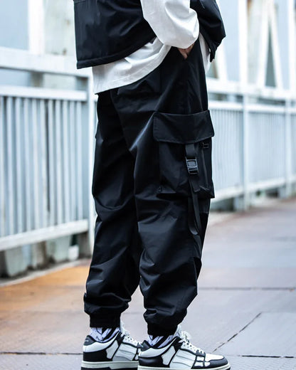 Chic Black Cargo Pants -  adjustable waistband - Stylish Black Cargo Pants with Functional Pockets
